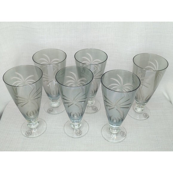Lenox British Glass Colonial Green Scenic Etched Palm Tea Glasses Set of 6 - Picture 2 of 7